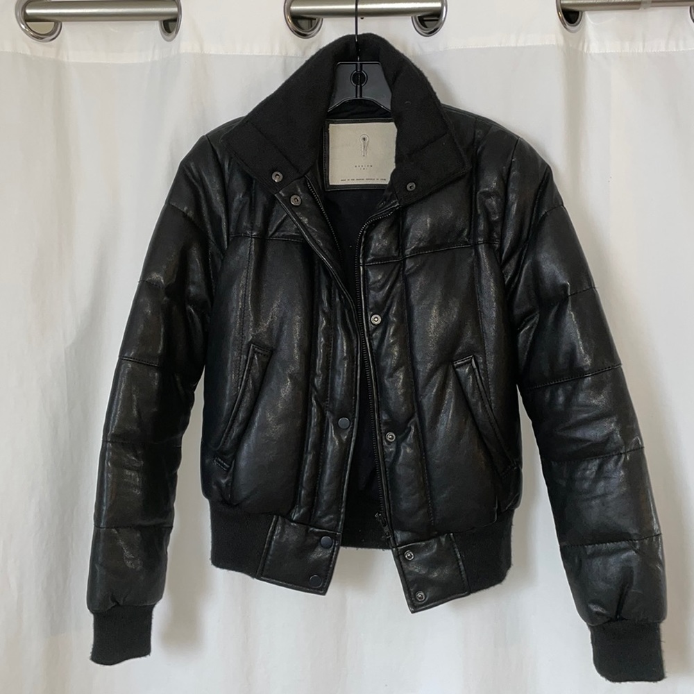 Black leather bomber jacket by invisible tailors California